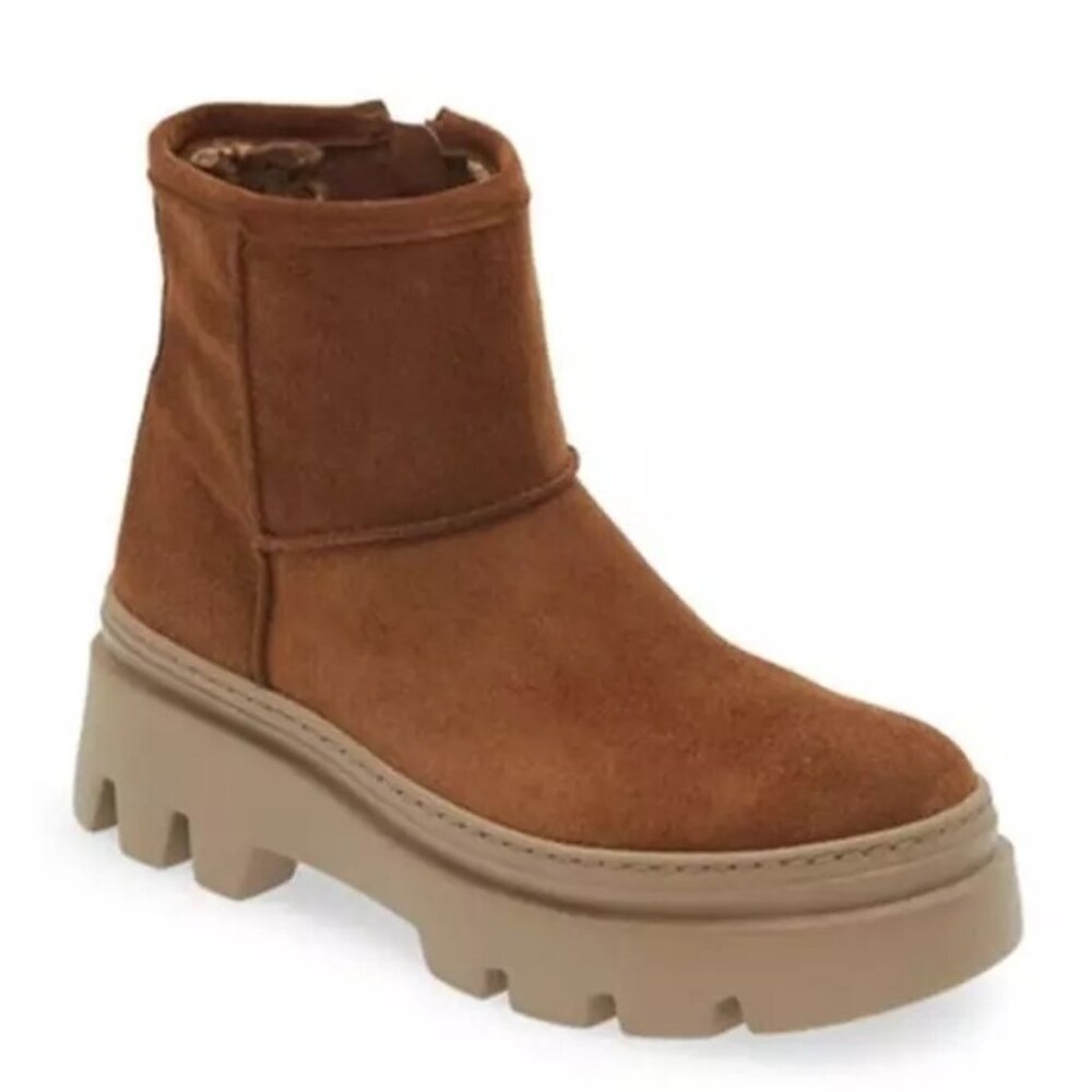 NWT $550 PAUL GREEN Shelly Faux SHEARLING PLATFORM Boot TOFFEE Suede 9 US (TD31)